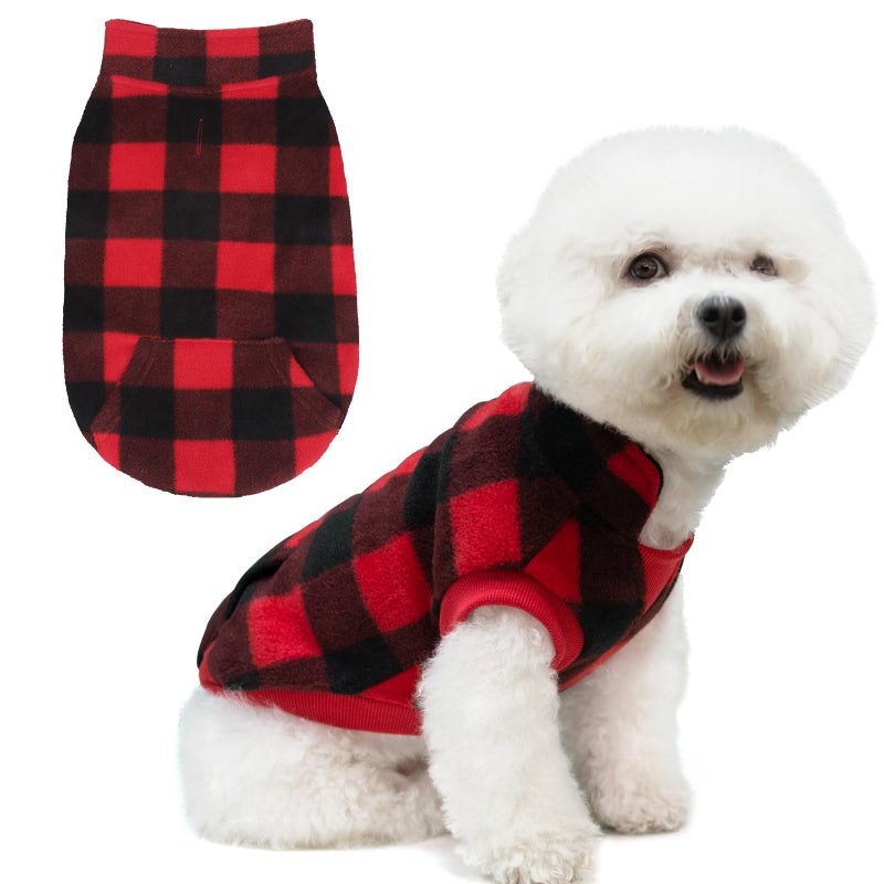 KOOLTAIL Small Dog Winter Jacket, Pet Vest Sweater with Pocket and Leash Hole, Windproof Cold Weather Dog Coats for Boys and Girls, Christmas Red Plaid - Image 1